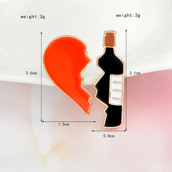 3/$23 Wine Bottle & Broken Heart Pin Brooch Set - Picture 6 of 6